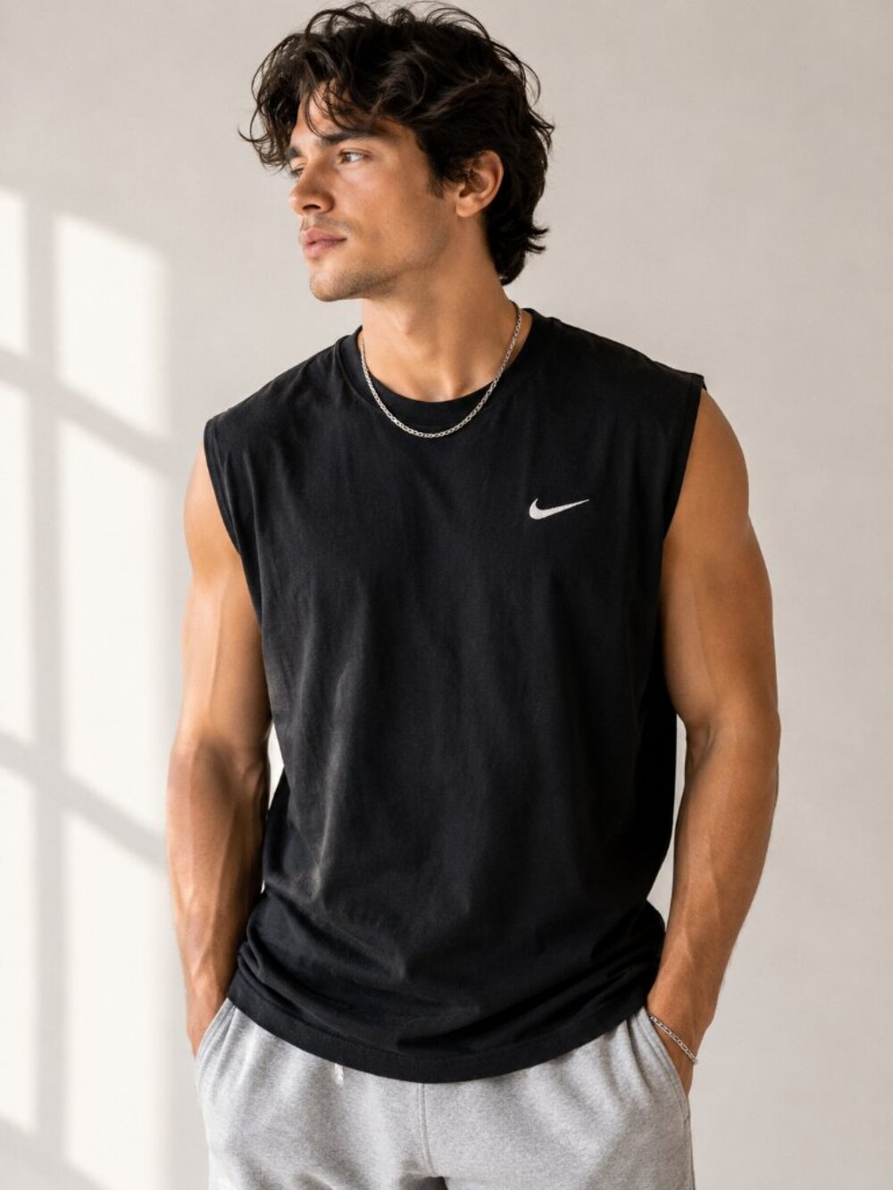 Vintage 90s Nike XL Black Swoosh Muscle Tank Made USA Gym Streetwear